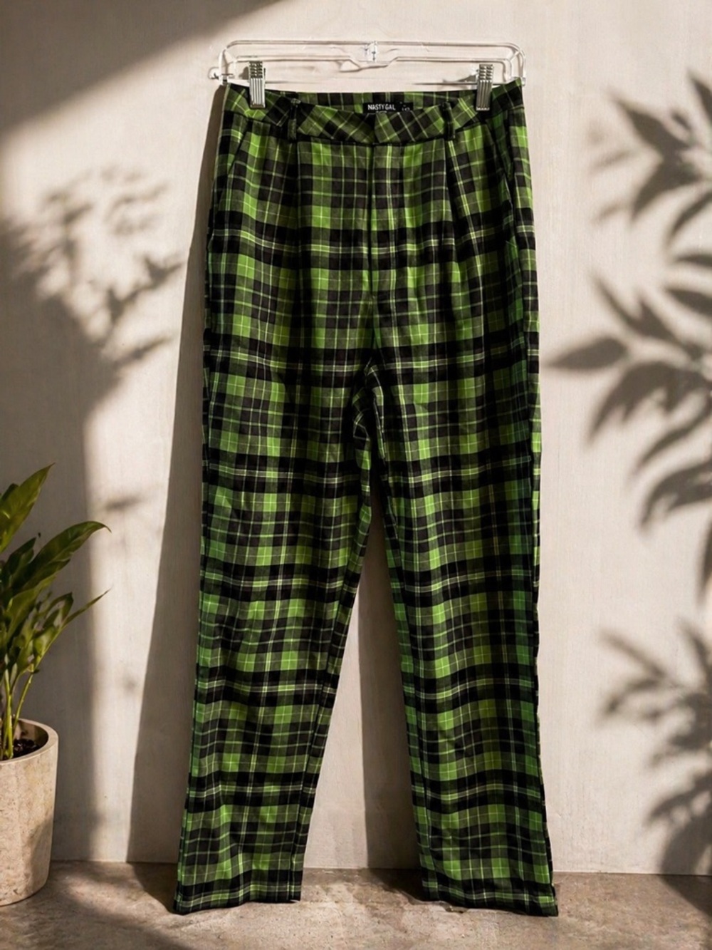 Nasty Gal Green Plaid Tapered Chinos